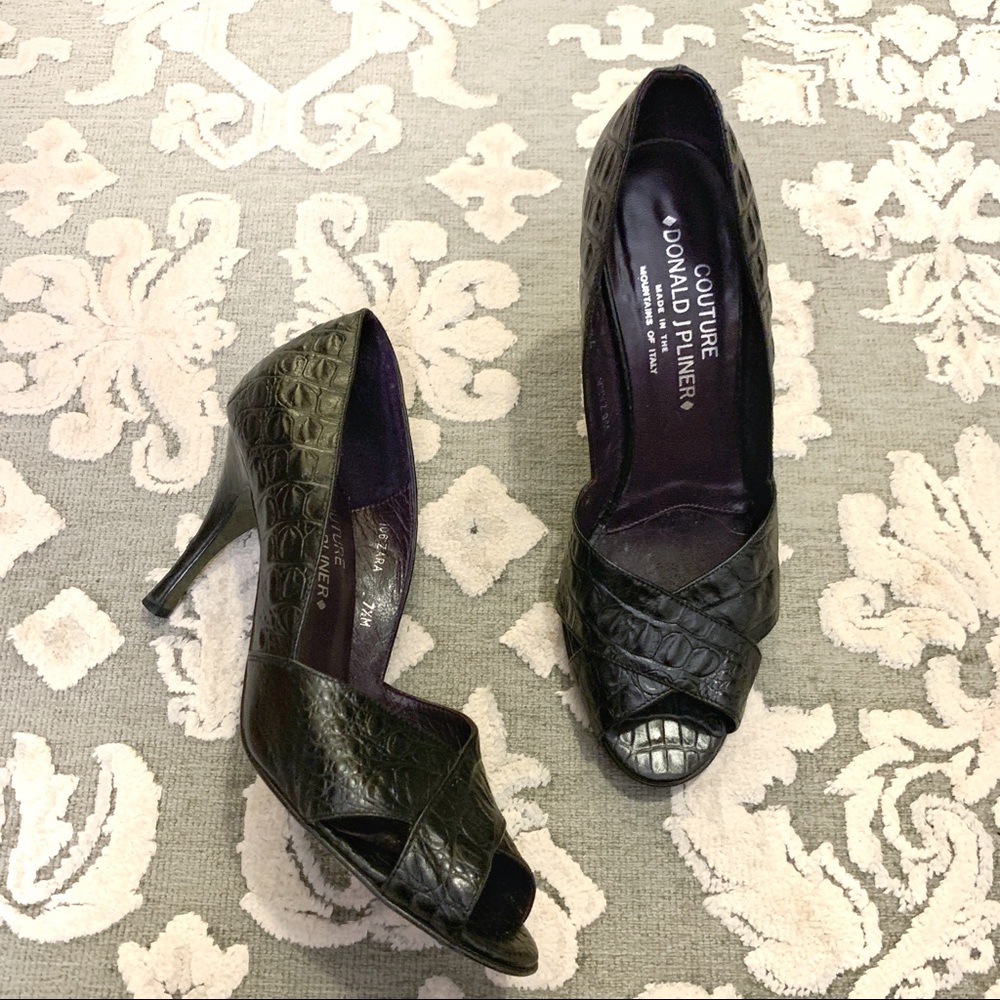 Donald Pliner Black Zara Gator Peep Toe Pump 7.5